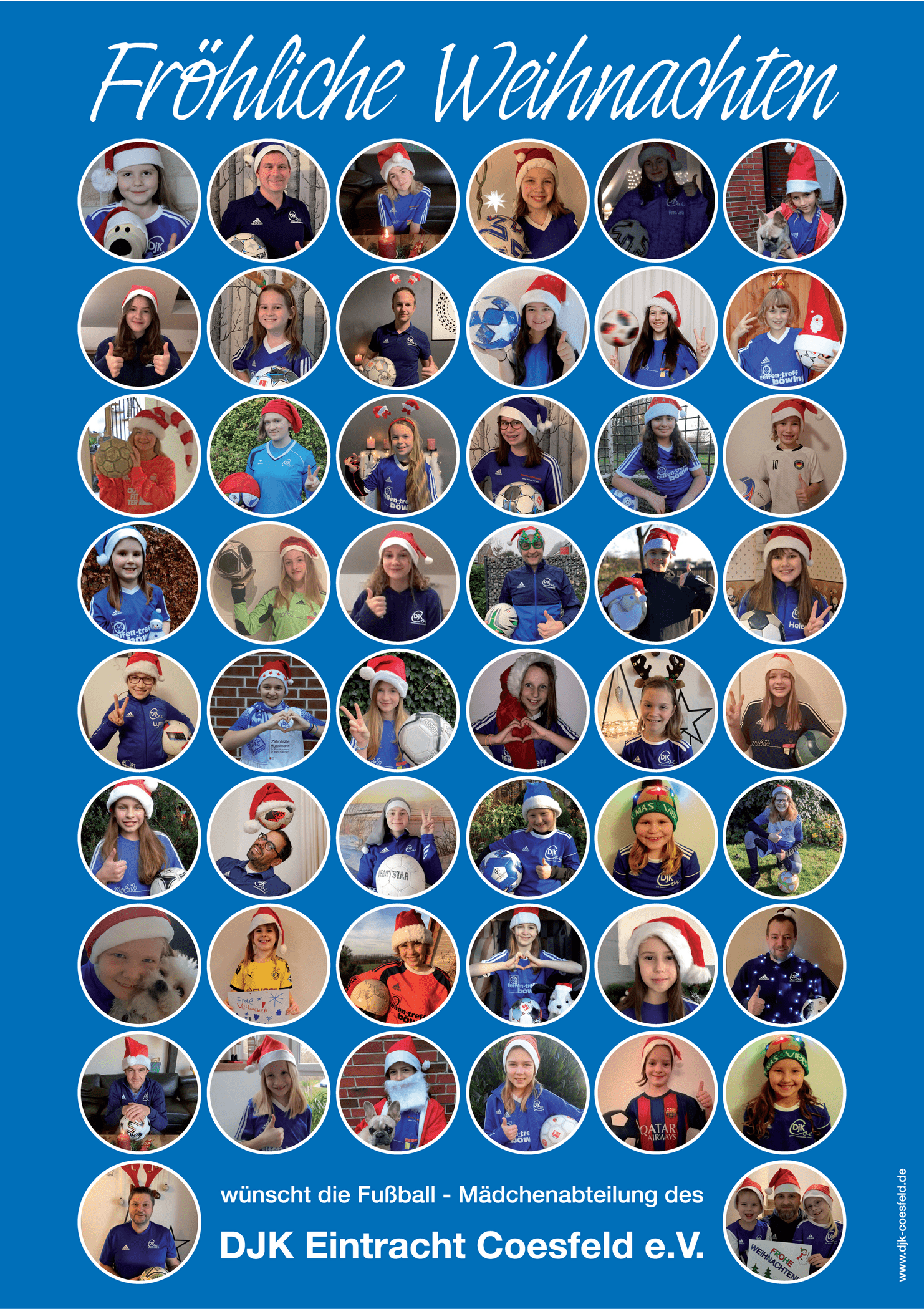 Kollage mit vielen Fußballspielern in Weihnachtsmützen, die Grüße der DJK Eintracht Coesfeld e.V. senden.