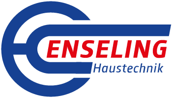 Logo von Enseling Haustechnik in Blau und Rot, mit stilisierten Buchstaben und einem grafischen Element.