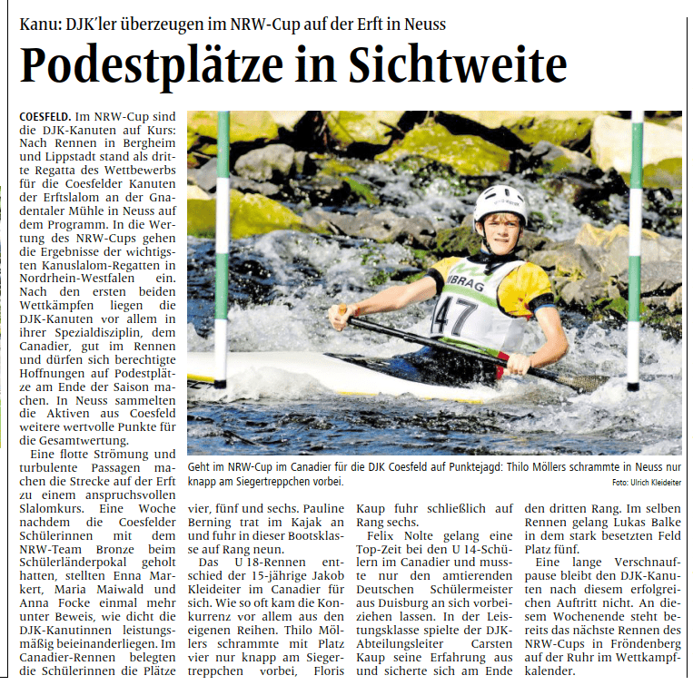 Kanu-Rennsport: Thilo Möllers paddelt im Kajak auf der Erft bei Neuss während des NRW-Cups.