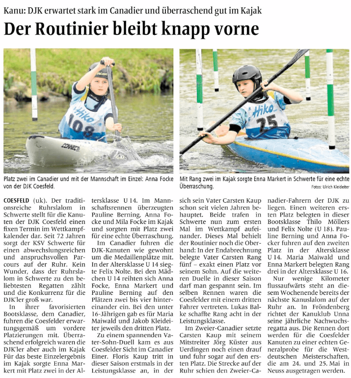 Zwei junge Kanuten, Anna Focke im Canadier und Enna Market im Kajak, treten beim Wettbewerb in Schwerte gegeneinander an.