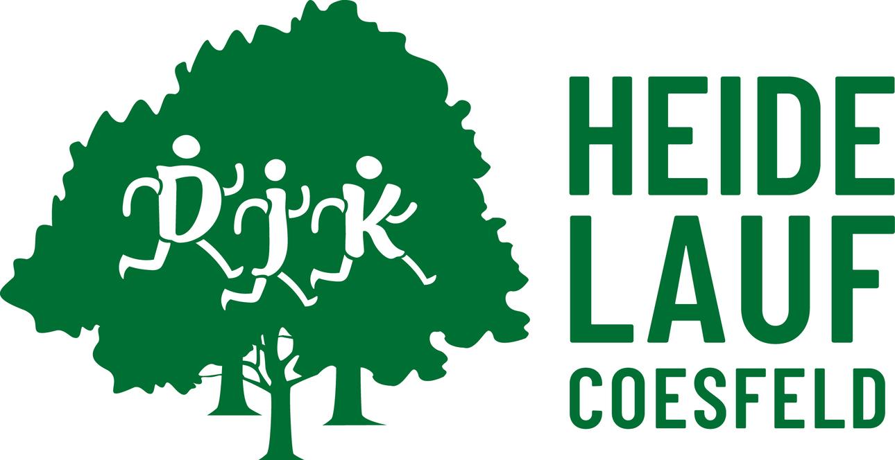 Logo mit einem Baum und stilisierten Läufern, beschriftet mit „HEIDE LAUF COESFELD“.
