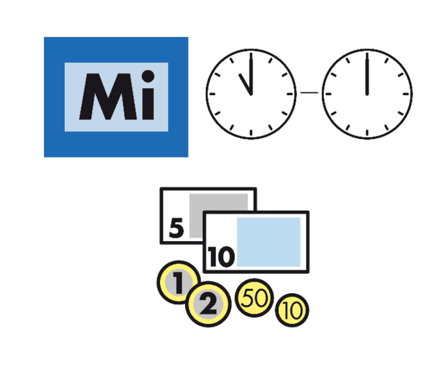 Kalenderblatt mit "Mi" für Mittwoch, zwei Uhren und Spielgeldern in Form von Geldscheinen und Münzen.