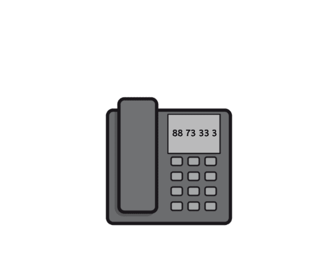 Grafisches Telefon mit Zahlenfeld und der Anzeige „88 73 33 3“.