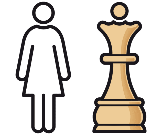 Symbol eines weiblichen Piktogramms neben einer schachbrettfarbenen Dame.