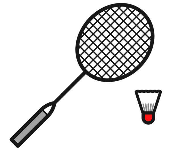 Badmintonschläger mit einem Federball neben ihm, vor einem neutralen Hintergrund dargestellt.