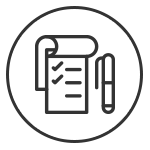 Icon mit einer gerollten Liste und einem Stift, symbolisiert Aufgaben oder Notizen.