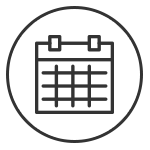 Icon eines Kalenders in minimalistischer Darstellung mit zwei oberen Halterungen.