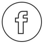 Symbol von Facebook in einem runden, weißen Kreis mit schwarzer Umrandung.