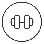 Grafik eines relativ einfachen, stilisierten Kurzhantels in der Mitte eines kreisförmigen Rahmens.