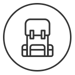 Illustration eines Rucksacks in minimalistischer Linienführung auf weißem Hintergrund.