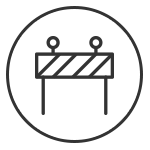 Symbol einer Baustellenabsperrung mit Querstreifen und zwei Haltestangen.